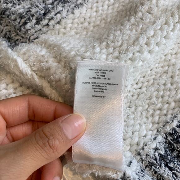 Michael Kors Cardigan Women M Medium Multi Striped Open Front Chunky Knit Hooded - Picture 9 of 11